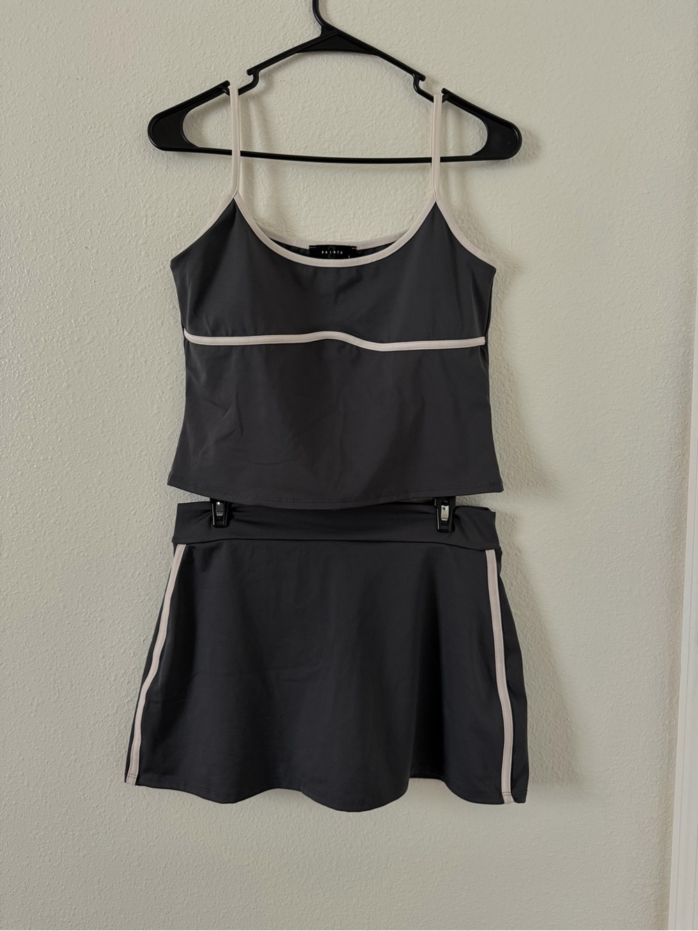 Charcoal Gray Tank Top & Skort Set with Cream Trim